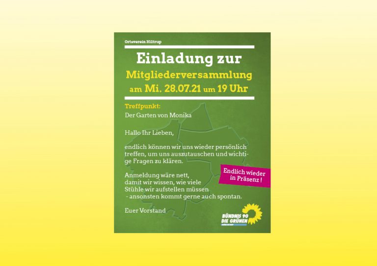 Treffen GRÜNE Hiltrup am 28.07.2021 – 19 Uhr in Präsenz